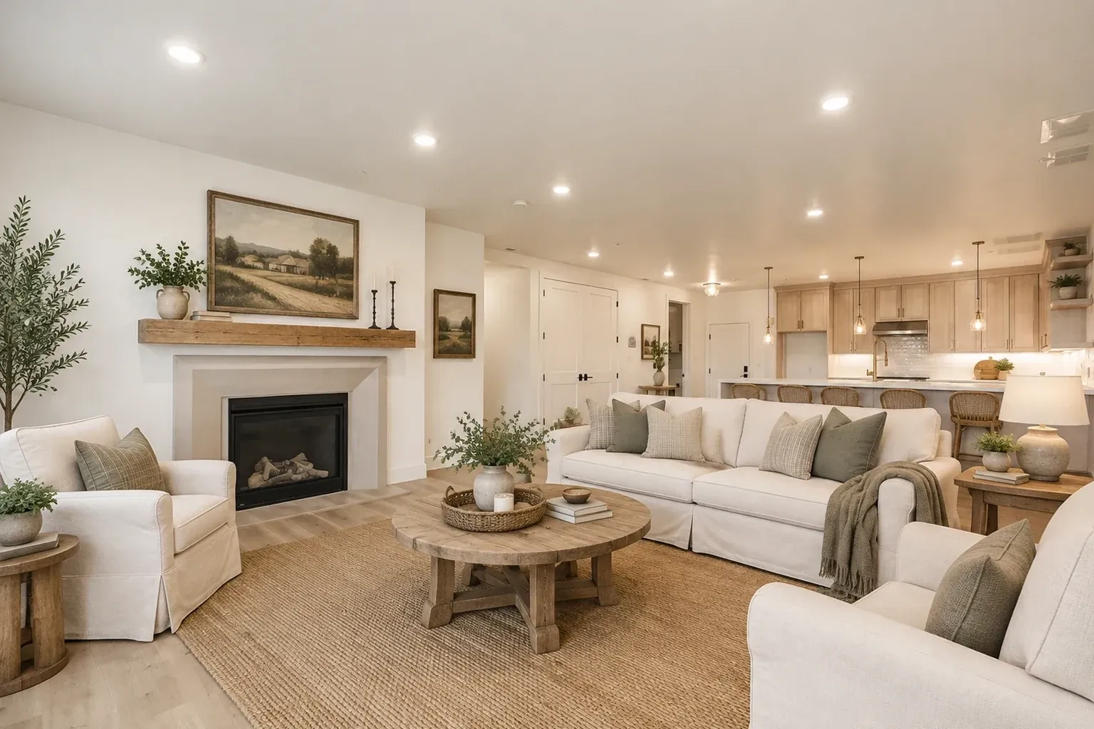 A living room staged in the Farmhouse style