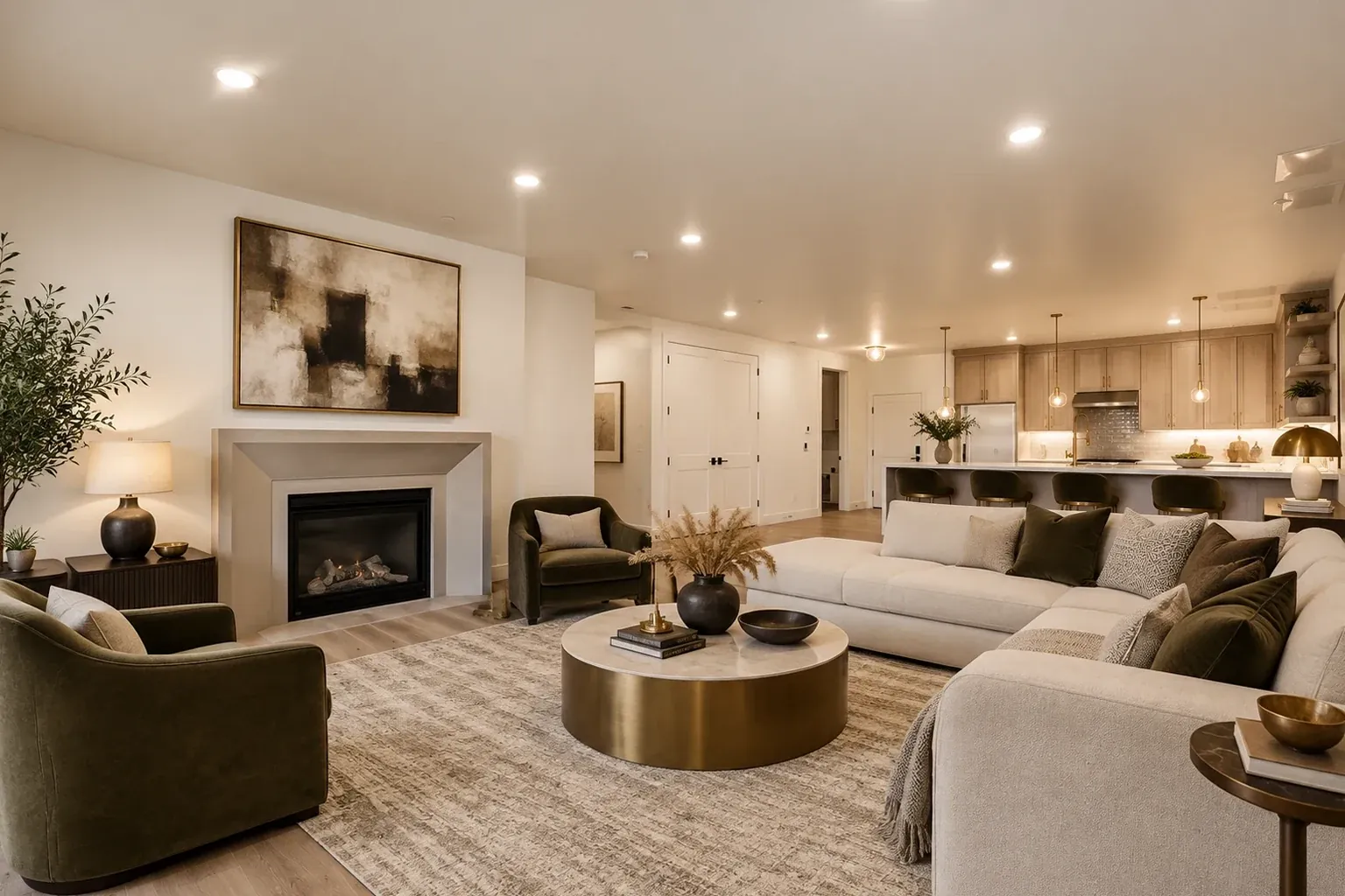 A living room staged in the Luxury Modern style