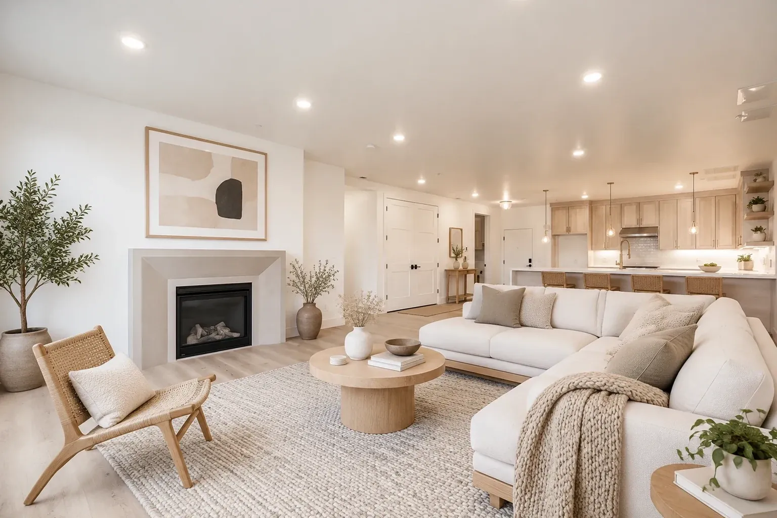 A living room staged in the Scandinavian style